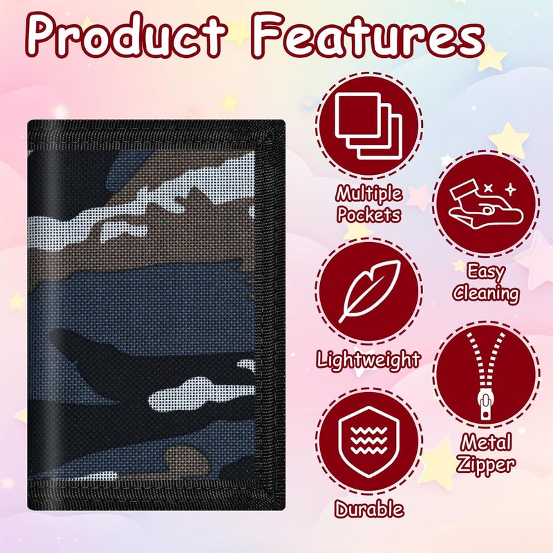 Sundee RFID Blocking Wallet,3 Packs Kids Wallet Bulk,Mini Trifold Coin Purse Cartoon Wallet,Front Pocket Wallet with Zipper for Kids,Canvas Outdoor Sports Wallets with Magic Sticker - Dark Blue - Image 5
